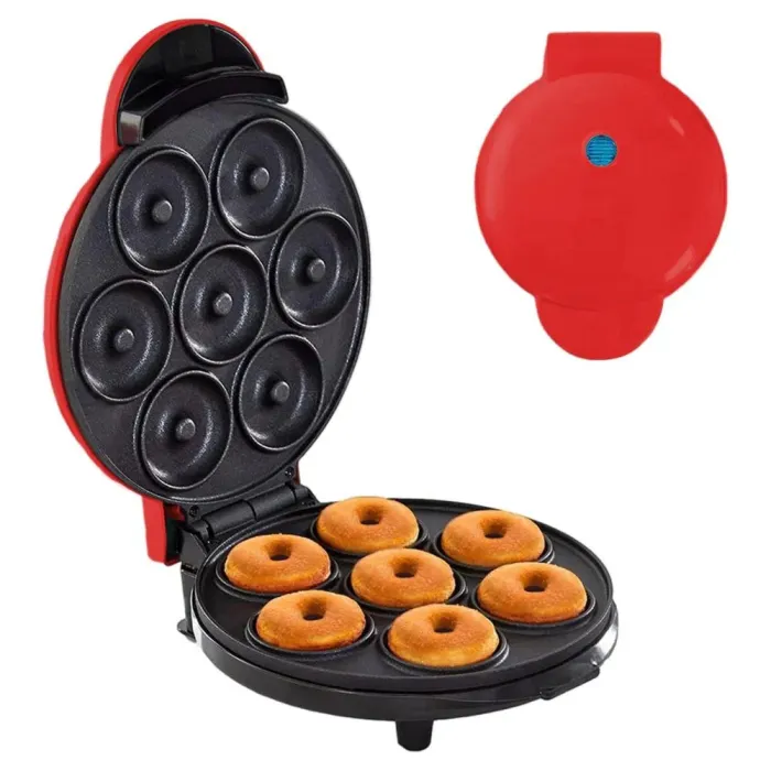 Mini machine à donuts pour faire 7 beignets 700W rouge