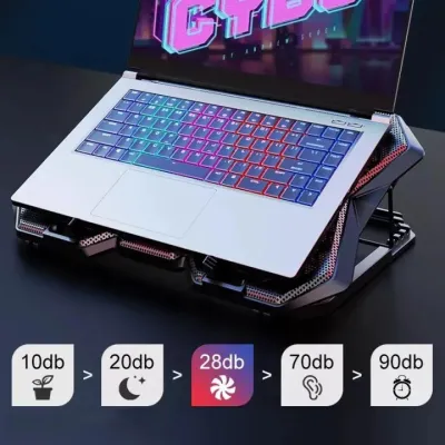 Support de refroidissement pour ordinateur portable à 6 ventilateurs avec écran LED et deux ports USB, idéal pour le gaming
