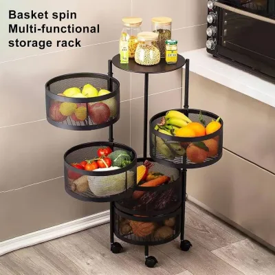 Étagère à Fruits et Légumes 5 Paniers Pivotants avec Roulettes – Noir