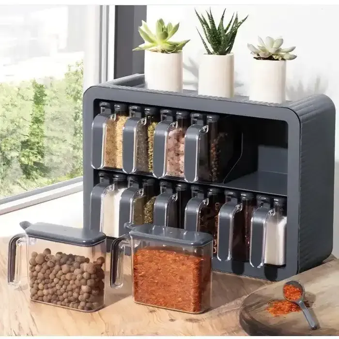 Ensemble de 12 Boîtes à Épices avec Support, Couvercles et Cuillères